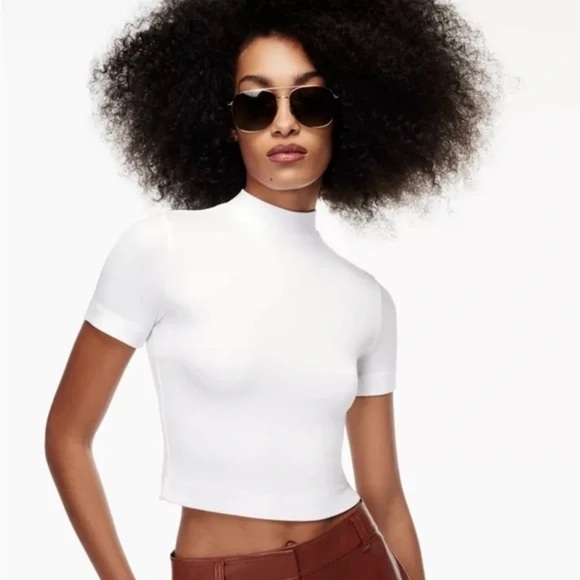 Aritzia Women’s Babaton Gonzalo T-Shirt Mock Neck Ribbed Size M Crop - Picture 1 of 10